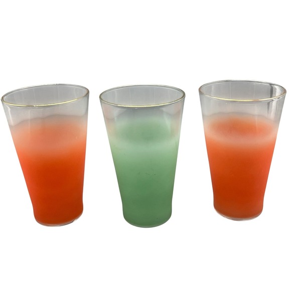 MCM Vintage Glasses Blendo Frosted Tapered Tumbler‎ with Gold Rim set of 3 - Picture 1 of 8